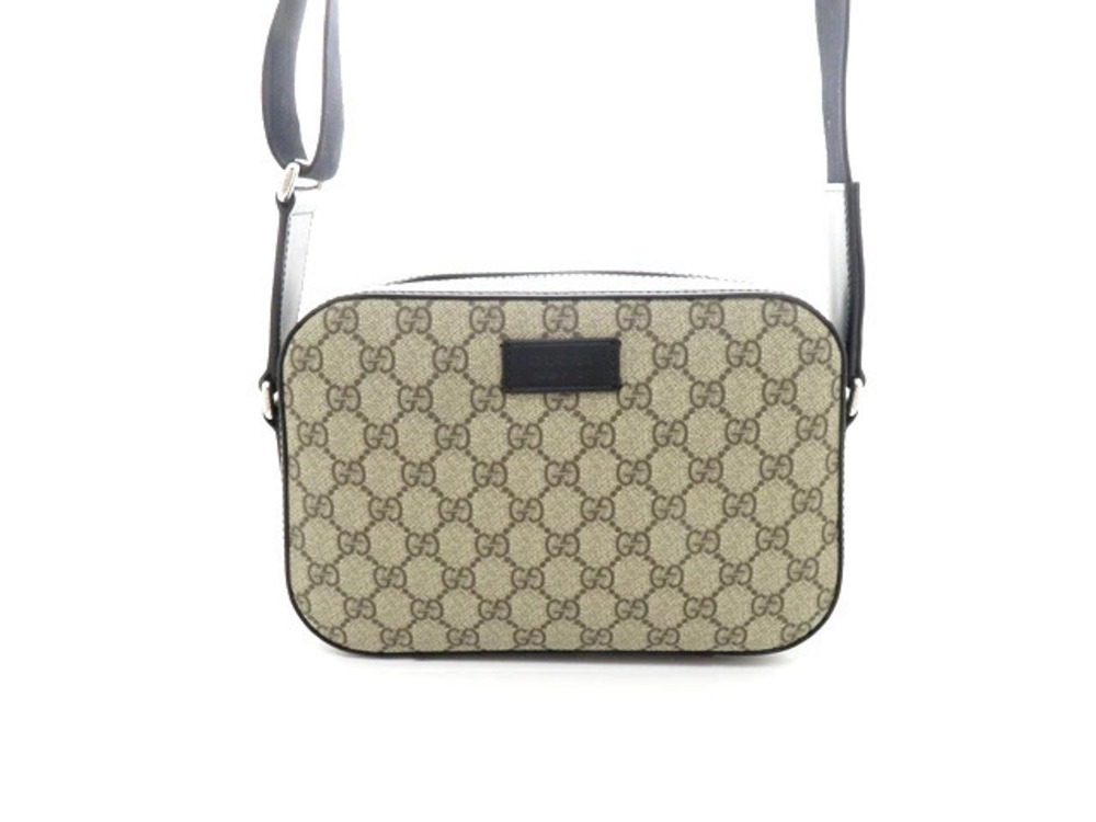 Gucci GG Supreme Shoulder Bag Beige Cream Black Leather Canvas